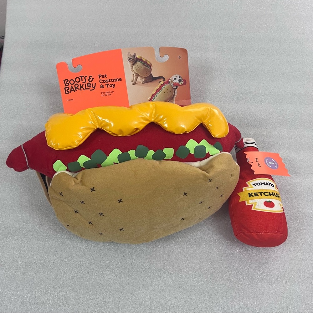 Halloween Hotdog Pet Costume & Toy Plush Hotdog Size Small For Dogs & Cats